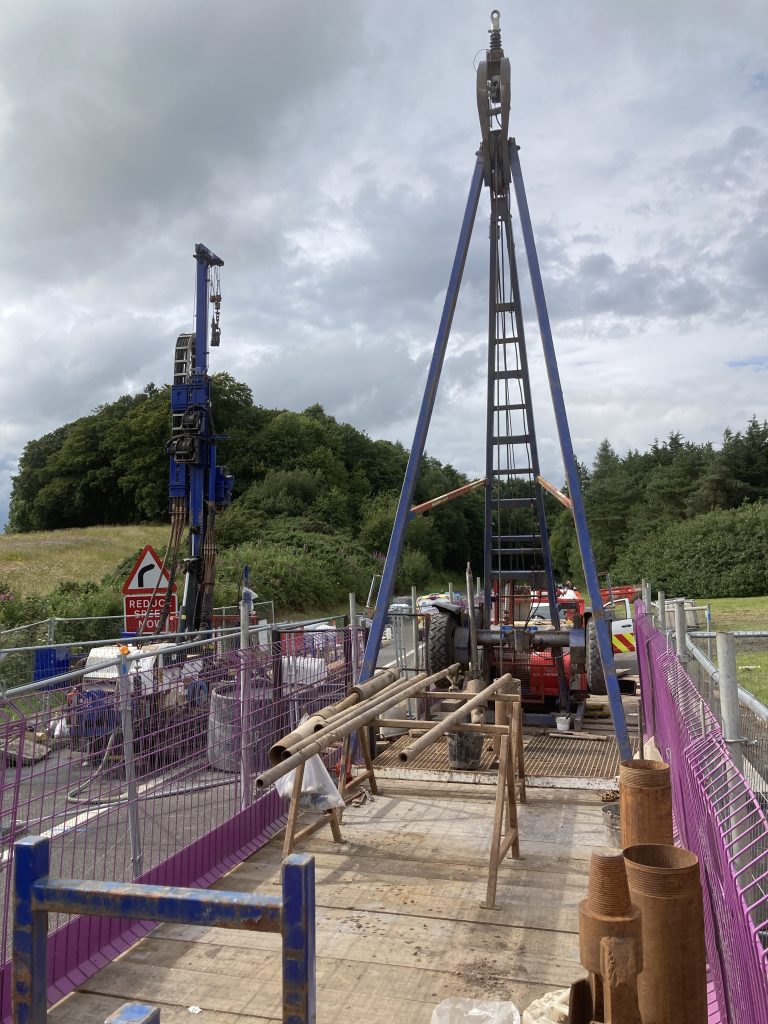 Cable Percussive Drilling Rig on Safety Platform at the M80 Investigation