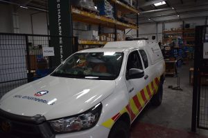 CBR Testing Support Vehicle inside the client's Goods Inwards bay.